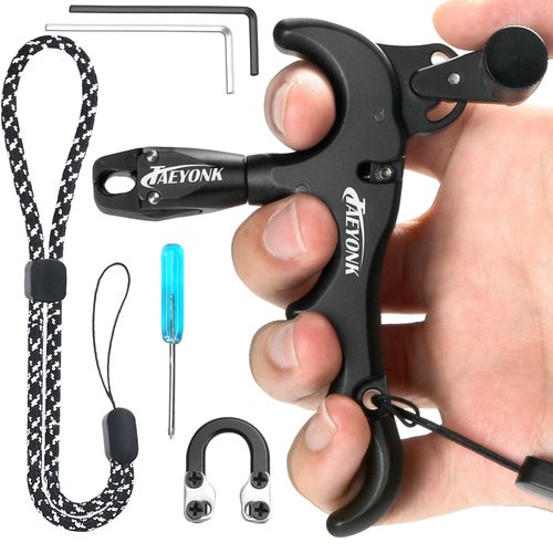 Bow Release for Compound Bow,Aluminum 360°Rotatable,Black 4 Finger Archery Release Trigger,for Both Right and Left Handers,for Both Youth and Adults,Adjustable Sensitivity and Angle,Tool Included