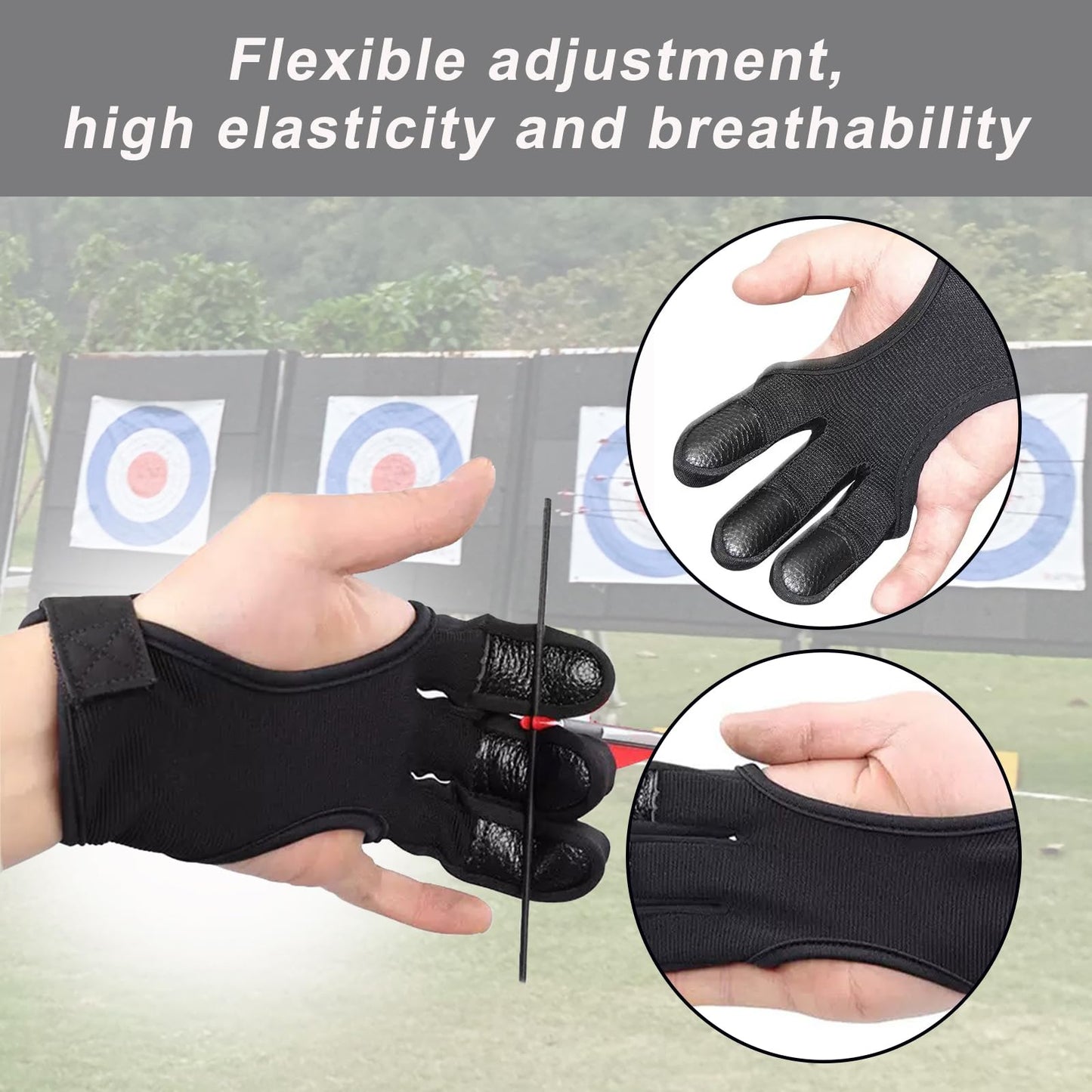KURUGEILI Archery Glove Three Finger Protector with Leather Pad Shooting Hunting 3-Finger Guard for Youth Adult Man Woman and Beginner Protective Gear Accessories-M