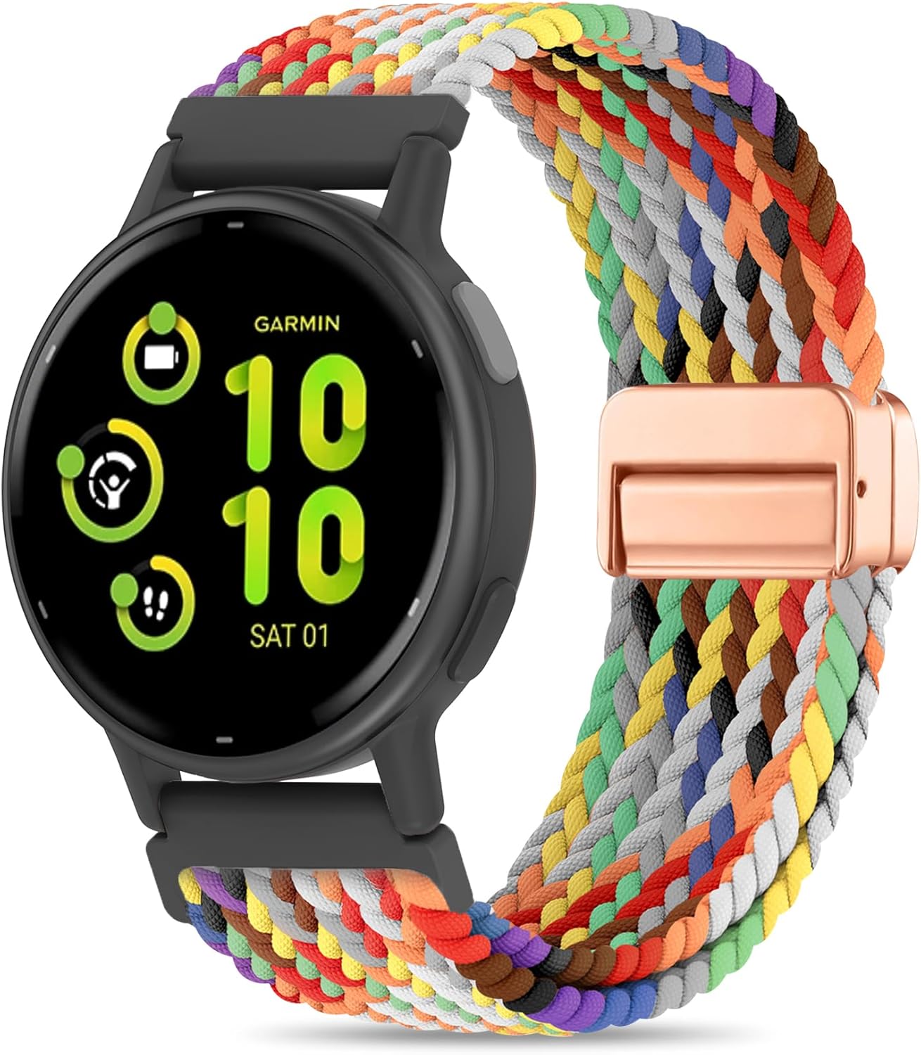 20mm Magnetic Braided Nylon Band Compatible With Garmin Vivoactive 6/Vivoactive 5/3/3 Music Watch Bands, Quick Release Stretchy Strap Replacement for Venu Sq 2/Forerunner 55/165/245/645