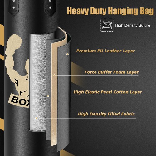 Filled Punching Bag for Adults, 4FT PU Leather Hanging Bag with 11lb Sponge Filler, Come with 12OZ Gloves, Kicking Bag Heavy Bag Boxing Equipment for Training Karate Kickboxing Home Gym