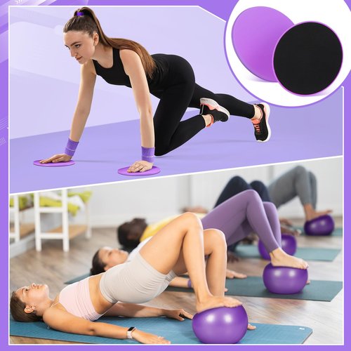 Poen 18 Pcs Pilates Ring Circle Set for Women Yoga Sets with Pilates Ring Circle Ball 5 Resistance Band Stretching Strap Non Slip Socks Ball Core Sliders Wristbands Headband Gym Bag(Purple)