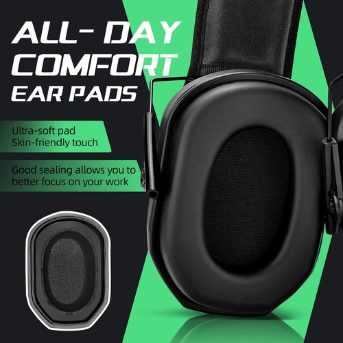 KAYNN 018 Ear Protection 2 Pack Hearing Protection for Shooting Gun Range,27dB NRR Noise Cancelling Safety Ear Muffs for Shooting Mowing(2Pack-Black&Green)