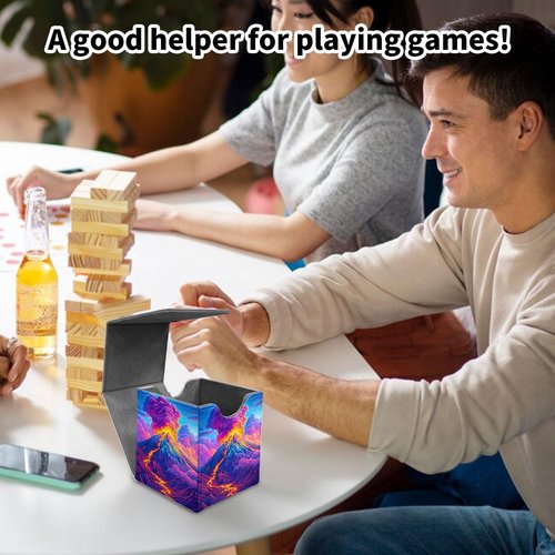 GYSYZJDH Premium MTG Deck Box – Holds 120+ Sleeved Cards, PU Leather Magnetic TCG Card Deck Box for MTG, Commander, and More, Colorful Volcano