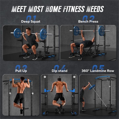 MERACH Power Cage, Multi-Functional Squat Rack for Home Gym with Cable Crossover System, 1600LBS Weight Capacity, Strength Training Equipment with Attachments