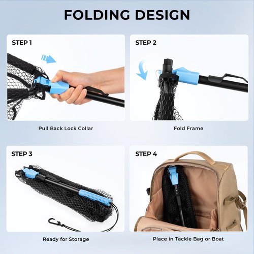 Calamus Triangle Floating Fishing Net, Lightweight & Strong Fishing Net with Non-Slip Elastomer Handle, Fish Friendly PVC Coated Nylon Net, Built-in Elastic Lanyard and Belt Clip