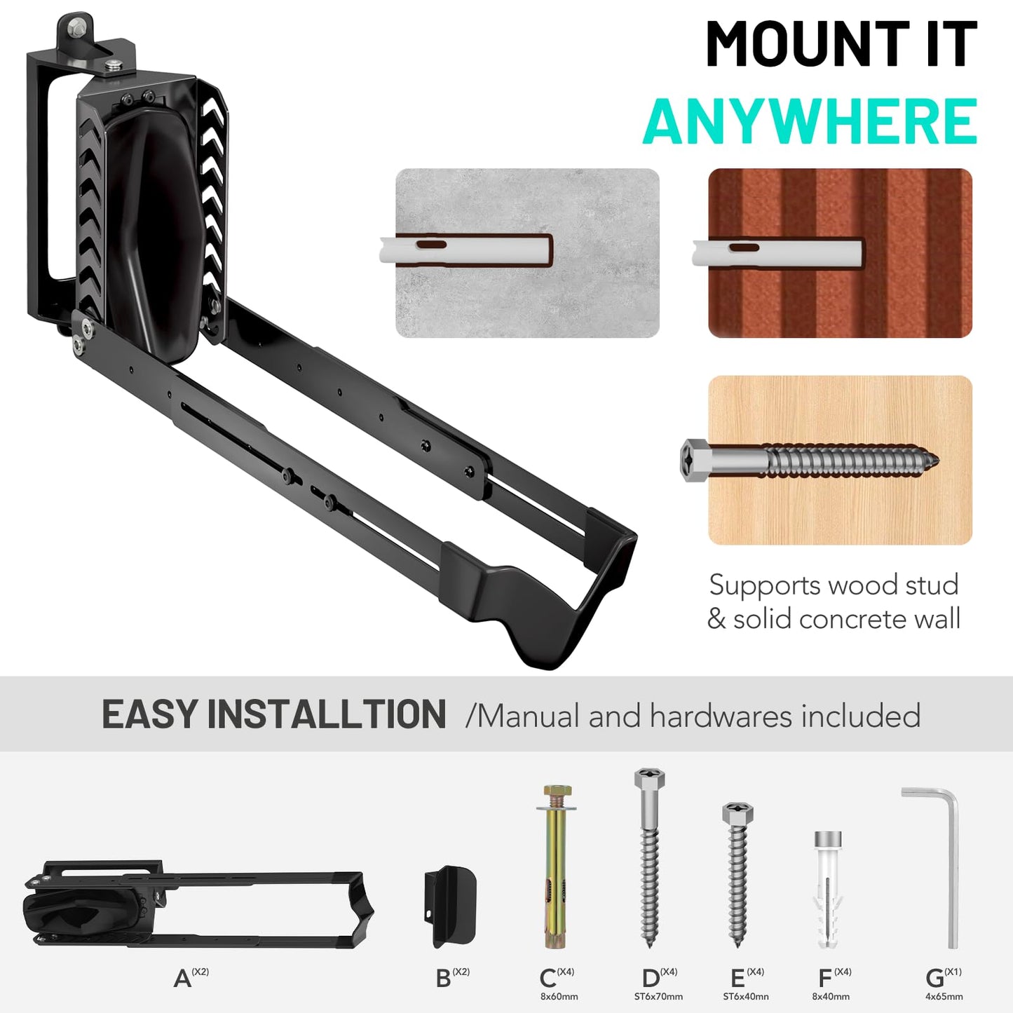 2-Pack Swivel Bike Rack Wall Mount, Bike Hangers for Garage, Space-Saving Vertical Bike Holder, Holds up to 77 lbs, Bicycle Wall Hanger Storage, No Heavy Lifting Required Indoor Hanging Bike Rack