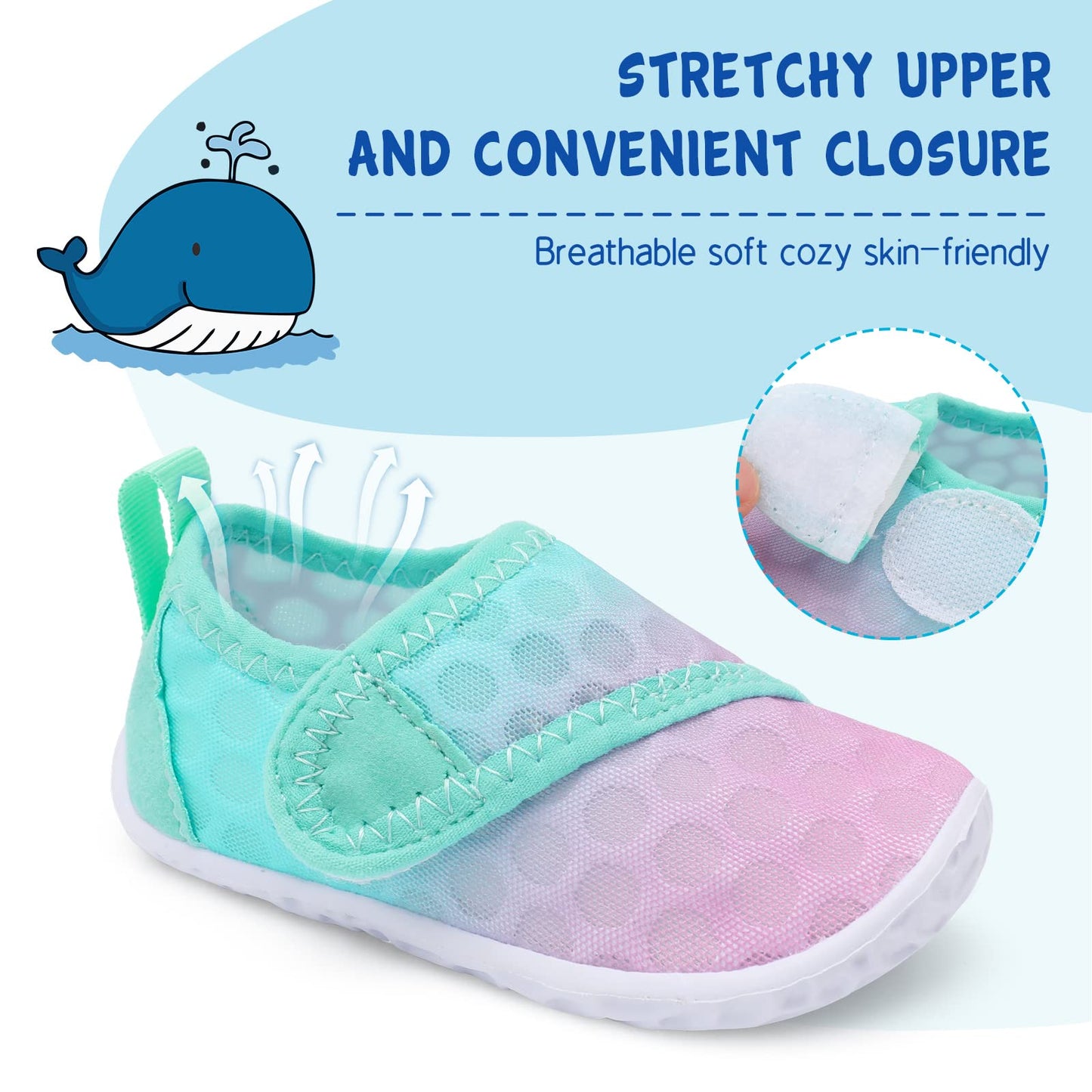 LeIsfIt Boys Girls Water Shoes Kids Aqua Socks Toddler Quick-Dry Swimming Shoes Non-Slip Summer Shoe for Beach Pool Surf, Pink Green, 9 Toddler