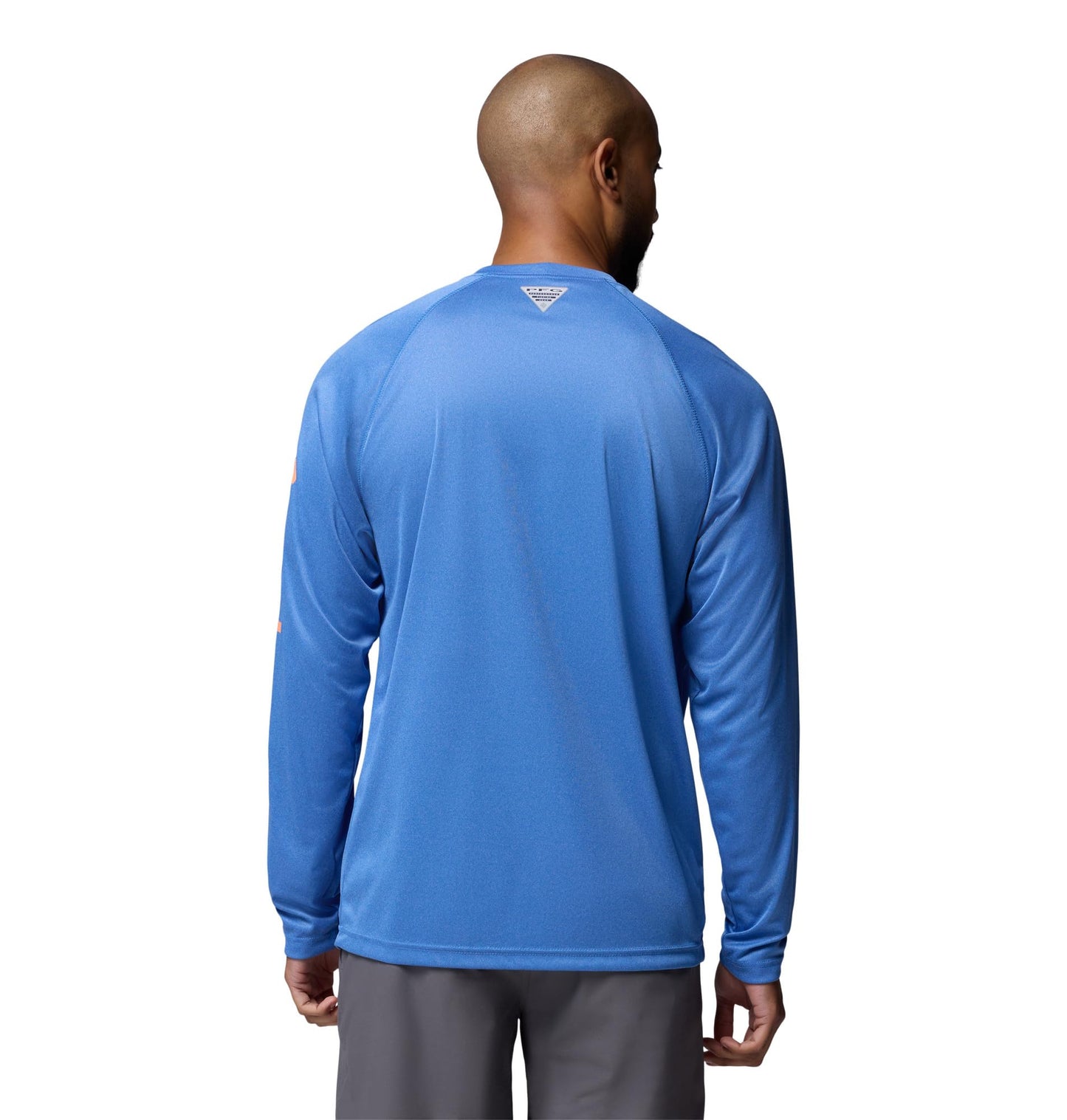 Columbia Men's PFG Terminal Tackle Long Sleeve Fishing Shirt, Vivid Blue Heather/Bright Nectar Logo, 5X Tall
