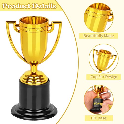 WINKIO Mini Trophies, 6 Pack Gold Trophy Award, Plastic Trophies for Kids, 4 Inch Trophy Cups, Award Trophies for Party Favors, Props, Rewards, Winning Prizes, Competitions Ceremony Parties Favor