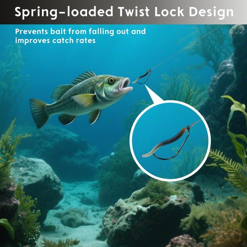FishTrip Swimbait Hook, 25Pcs Twist-Lock Worm Hooks with Centering Pin Spring Weedless Hook for Soft Plastic Lures Baits Bass Fishing 3/0