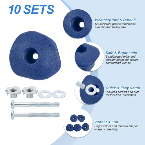 PATIKIL Rock Climbing Holds, 10 Pcs Climbing Rock Wall Grips Play Set Climber Attachments with Single Holes for Playground Accessories Indoor Outdoor Tree Training, Blue-D