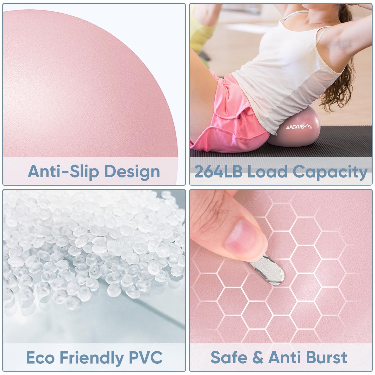 APEXUP 9 Inch Pilates Ball Small Exercise Ball for Yoga, Fitness, Balance, Core Workout, Physical Therapy (XXS (9") 23cm, Pink)