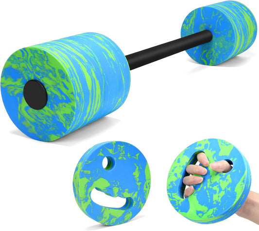29.3’’Aquatic Exercise Equipment Swim Barbell High Density EVA Foam Pool Barbell with Water Exercise Discs Aquatic Fitness Equipment (Blue&Green)