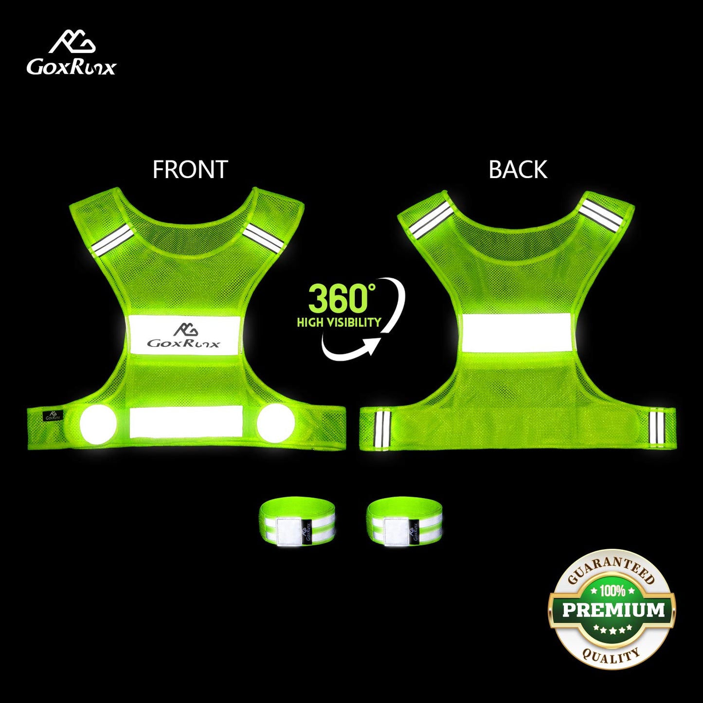 Reflective Vest Running Gear, Lightweight Motorcycle Cycling Reflective Vests with Large Pocket & Adjustable Waist for Women Men Running Safety Vest with Reflective Bands (Green, Small)