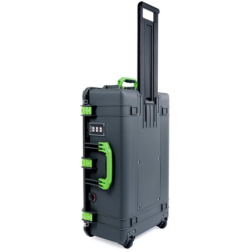 Pelican 1595 Case by ColorCase - Charcoal - Large Sized Waterproof Case with Pick & Pluck Foam & Convoluted Lid Foam - Lime Green Handles & Latches