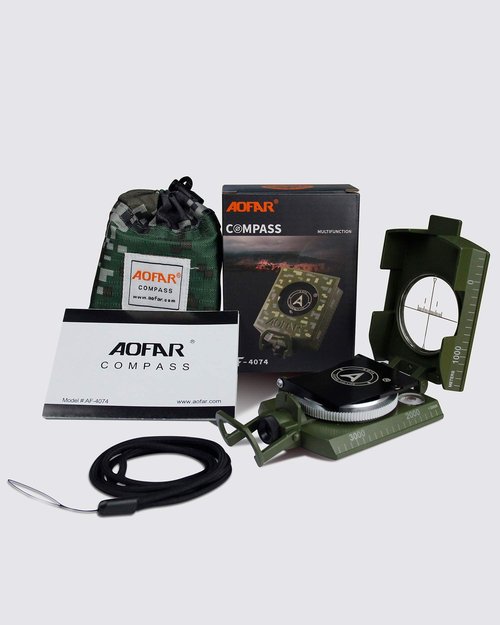 AOFAR AF-4074 Military Compass Lensatic Sighting-Multifunctional, Fluorescent, Waterproof and Shakeproof with Inclinometer and Carrying Bag for Camping, Hiking, Hunting