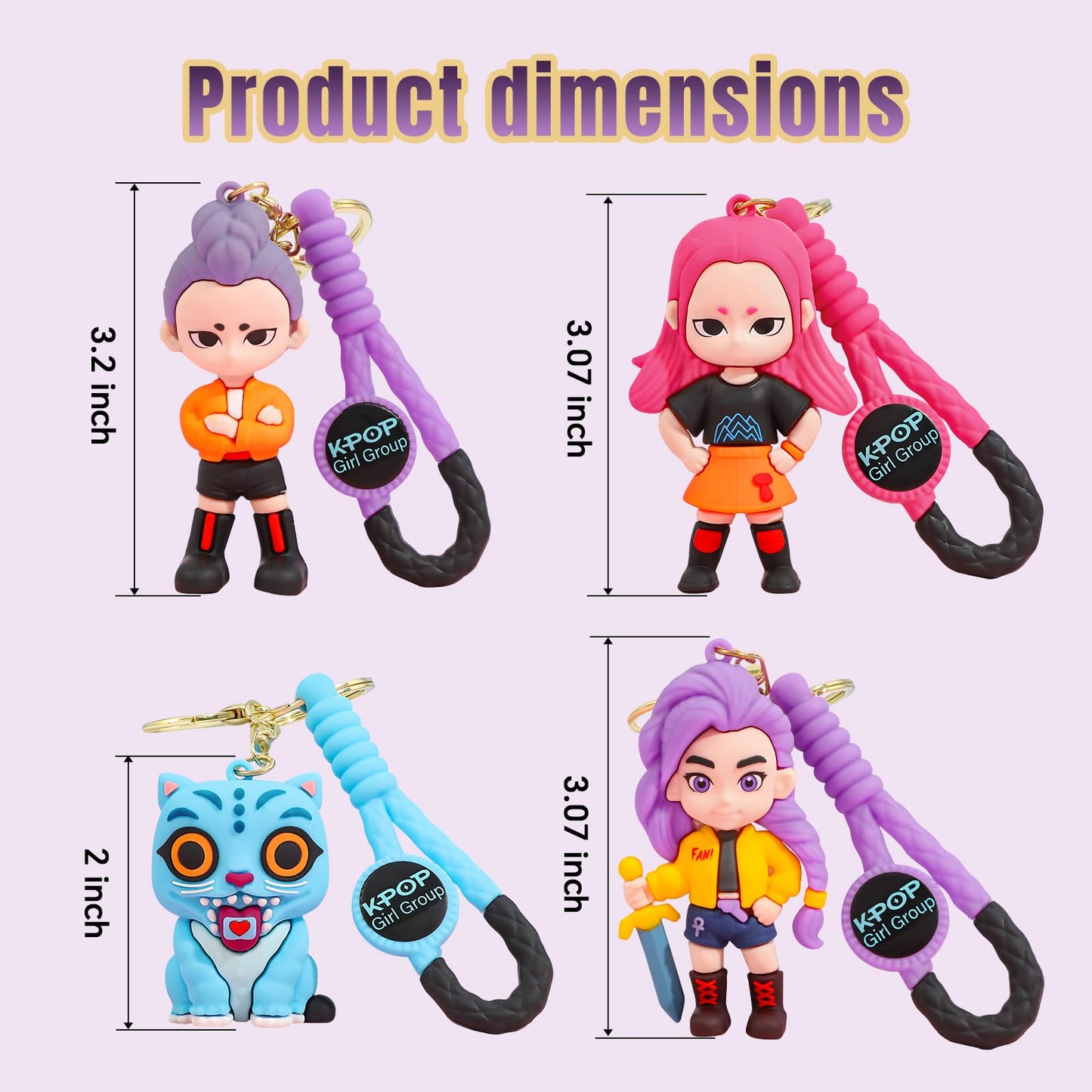 Bellicremas Demon Hunters Keychain Set of 4, Cute Doll Figurine Collectible - Official Demon Hunters Merch for Fans, Bag Charm & Toys Gift