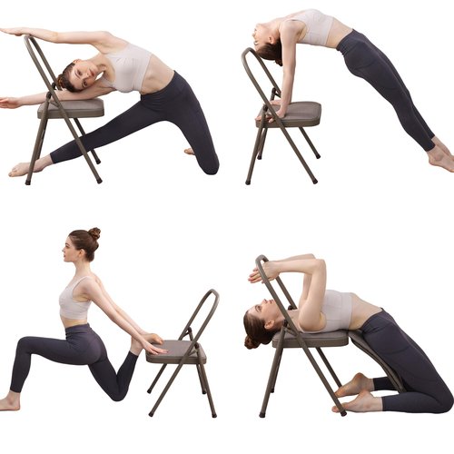 BODYRHYTHM Yoga Auxiliary Chair with Lumbar Back Support for Abs & Core, Balance Handstand, Flexibility and Strength Training and Back Pain Relieving. (Grey)
