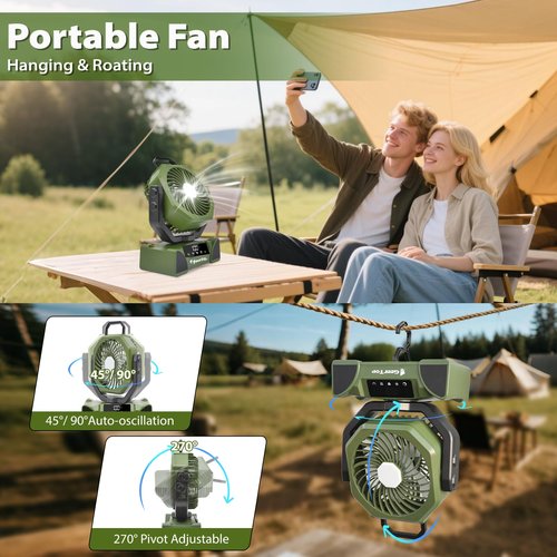 GEERTOP 20000mAh Portable Camping Fan Rechargeable, Battery Operated Tent Fans with LED Lantern for Outdoor Backpacking Travel