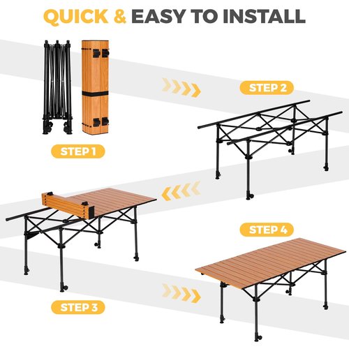 verovita Portable Folding Camping Table, 4-6 Person Aluminum Outdoor Picnic Table with Storage Carry Bag, Adjustable Height Lightweight Camp Table for Beach, Picnic, BBQ and Indoor Use