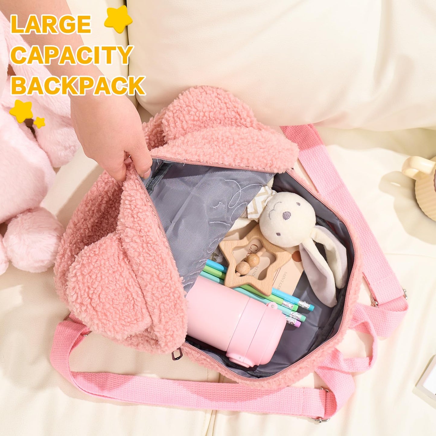 Personalized Embroidered Plush Bear Backpacks with Name, Customed Cartoon Day Care Bags for Boys Girls, Cute Fuzzy Large Capacity Bears Purse Bag for Toddler, Gifts for Couples Easter Birthday