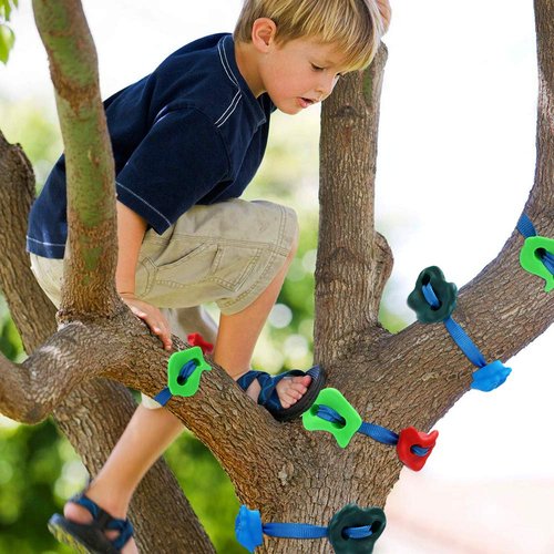 X XBEN 20 Rock Climbing Holds and 6 Ratchet Strap for Kids/Adult Climber, Build Rock Climbing Wall Grips, Ninja Tree Climbing Kit for Indoor and Outdoor Jungle Gym Playground