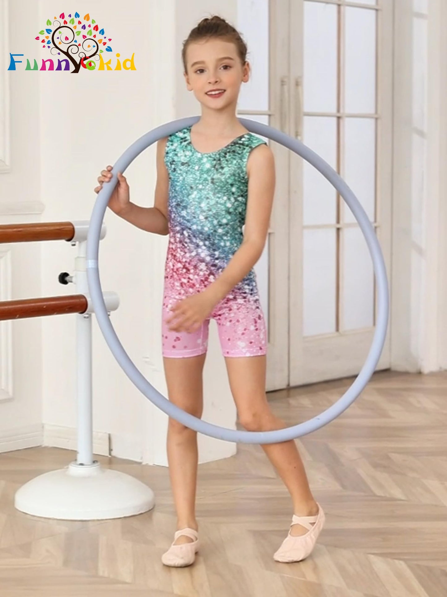 Funnycokid Gymnastics Leotards for Girls Toddler Outfits Dance Unitards Clothes with Shorts, diamond 02, 3-4T