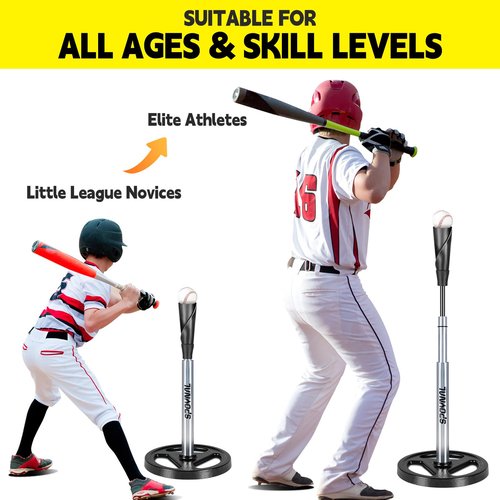SPOYNAL Portable Batting Tee, Adjustable Tee for Baseball/Softball - 24" to 46" Height, Hand-Rolled Flexible Rubber Top & Easy Transport Base for Baseball/Softball Training, T-Ball, Youth & Adults