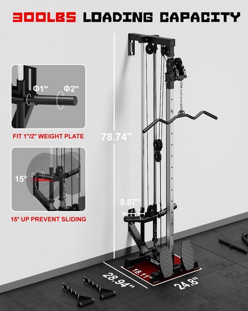 Goimu Wall Mount Cable Station, WM1 Cable Crossover Machine with 17 Positions, High and Low Cable Crossover Machine with Removable Footplate for Garage Home Gym (WM1 Cable Station BK)