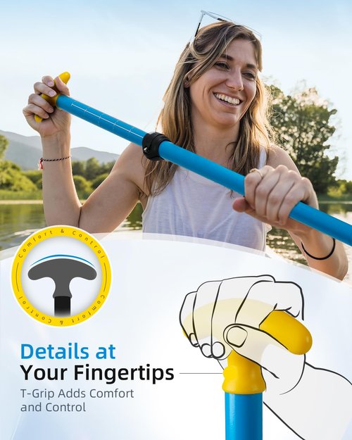 OCEANBROAD Canoe Paddle, Adjustable from 4'3''to 5'3''/130cm to 160cm Aluminum Shaft with Plastic Blade for Canoeing Boating Kayaking, 3-Piece Floatable Oar, Yellow-1 Pack