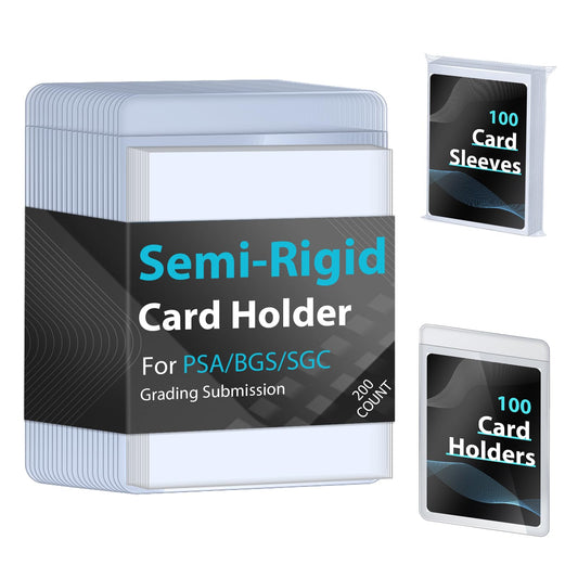 100ct Semi-Rigid Card Holder and 100ct Penny Sleeves, Grading Card Sleeves for PSA, BGS, SGC, Card Submission Kit with 1/2" Lip, Toploader Card Protectors for Grade Sending Collection Trading