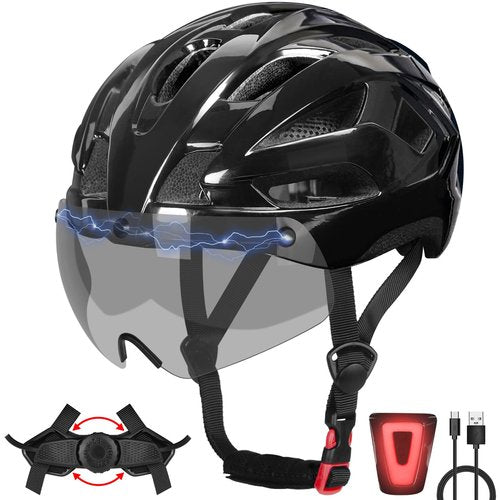 BOTHLIKE Bike Helmet Adult for Men, Lightweight Ebike Helmet with LED Light & Magnetic Goggles, USB Charging Cable Included, Cycling Helmet for Adult with Adjustable Dial Fit 58-62cm