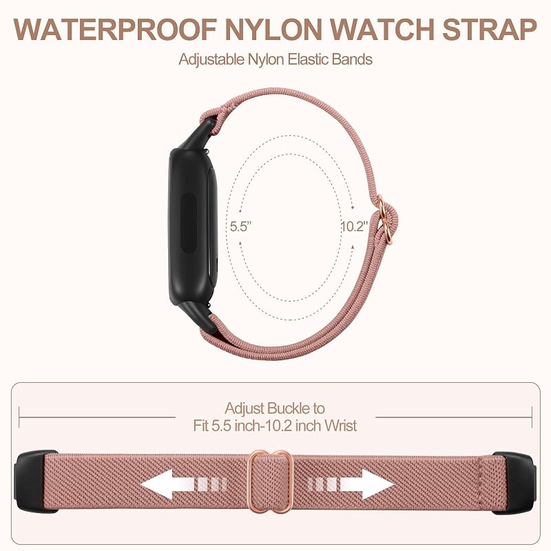 Stretchy Nylon Watch Bands for Fitbit Inspire 3 - 5 Pack (Apricot, Black, Brown Green, Pine Green, Pink) - Replaceable Band