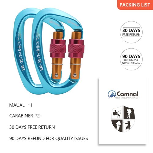CAMNAL Heavy Duty Carabiner UIAA Certified Locking Carabiner 25KN (About 5620 lbs) Screw Lock Carabiner D Shape Carabiner Clip for Rock Climbing, Mountaineer, Aerial Work