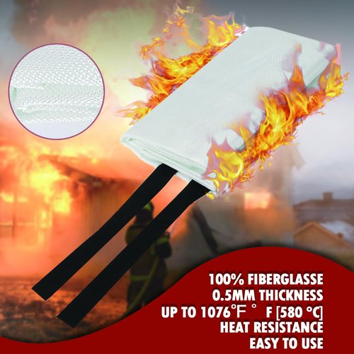 MDH Fire Blanket 40x40 Inches Fiberglass w/Gloves Hooks Whistle - Fireproof Safety for Home, Kitchen, Restaurant, House - Fire Suppression Reusable (Fire Blanket 4-Pack)