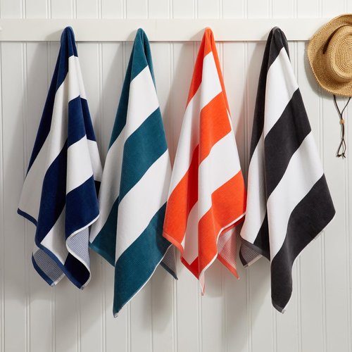 Loon & Lake Sand Resistant Beach Towels Set of 2 | Waffle Weave Reverse to Plush Velour Block Stripe | 2 Pack 30" x 60" | Crafted from 100% Combed Cotton | Wolfeboro Collection - Navy Blue