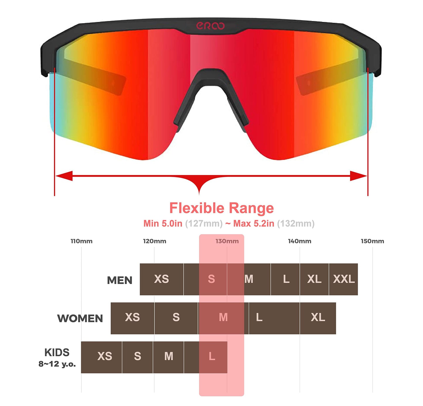 ER00 Eazyrun F24 Polarized Small Sport Sunglasses for Youth Women Kids, Baseball Cycling Running MTB Softball Padel Beach Volleyball Sports