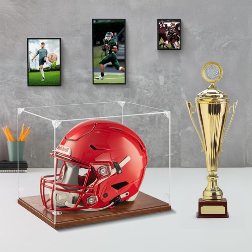Football Helmet Display Case Full Size, Thickened UV Protection Clear Acrylic Lid Helmet Box, Football Helmet Showcase with Solid Wood Base for Sports Memorabilia