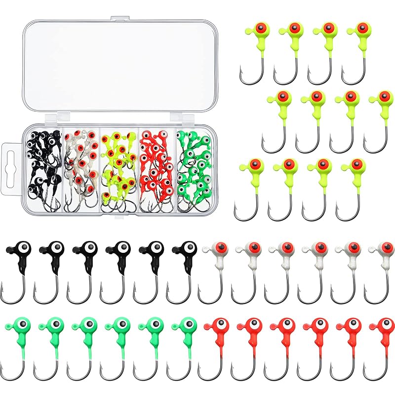 60 Pcs Crappie Jig Heads for Freshwater & Saltwater Fishing — 1/16 oz, Bright Colors, Includes Plastic Box