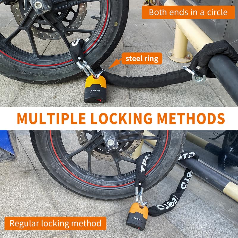 Heavy Duty Anti-Theft Motorcycle Chain Lock 4ft with Bright Lock & 4 Keys - Weather-Resistant, 10mm Thick Chain, Suitable for Bikes & Gates - Variation: 4ft Chain Lock with Padlock