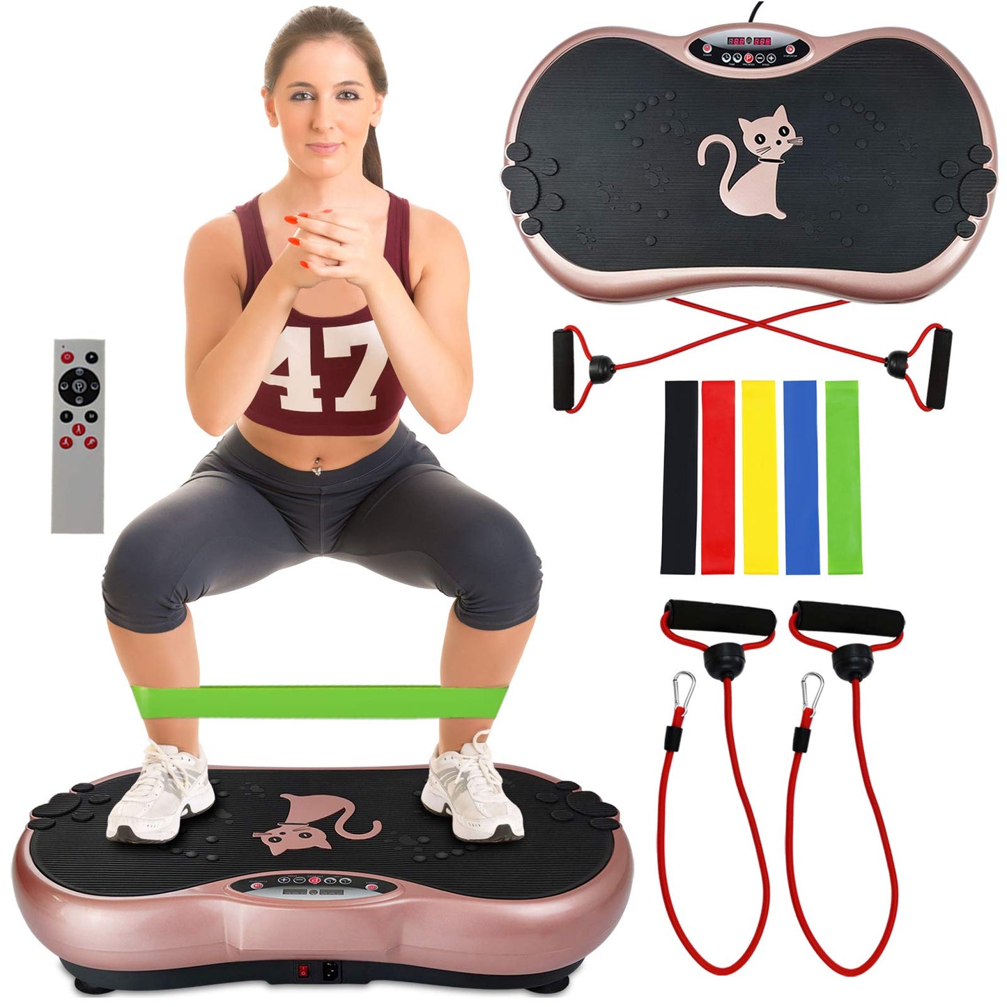 RAVS Vibration Plate Exercise Machine Whole Body Workout Machine Vibration Fitness Platform Machine Home Training Equipment with Resistance Bands, Remote Control and Max Load 330lbs