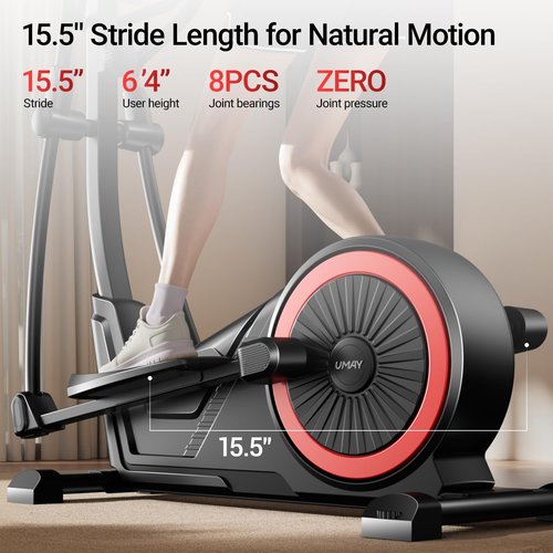 UMAY Elliptical Machine for Home, Elliptical Exercise Machine with 8 Levels Resistance & Pulse Rate Grips, Silent Magnetic Elliptical Trainer with 15.5" Stride and LCD Monitor