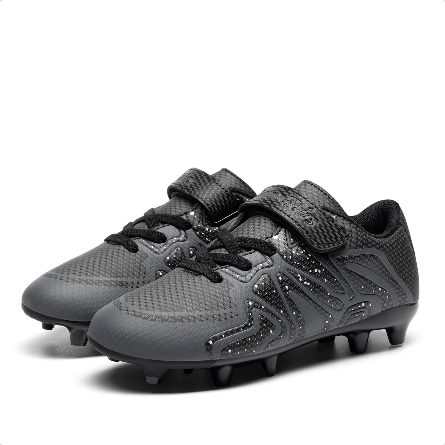 DREAM PAIRS Boys Girls Soccer Cleats Kids Youth Multi Ground Outdoor Football Shoes for Little/Big Kid,Size 13 Little Kid,Black/Dark Grey,SDSO19012K-A
