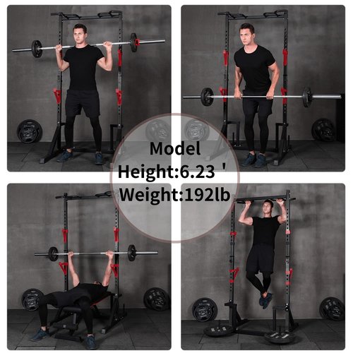 CANPA Multifunction Power Rack with Pull up Bar, Heavy Capacity and Adjustable Squat Stand Rack for Home Gym Equipment, Power Rack Cage (Black)