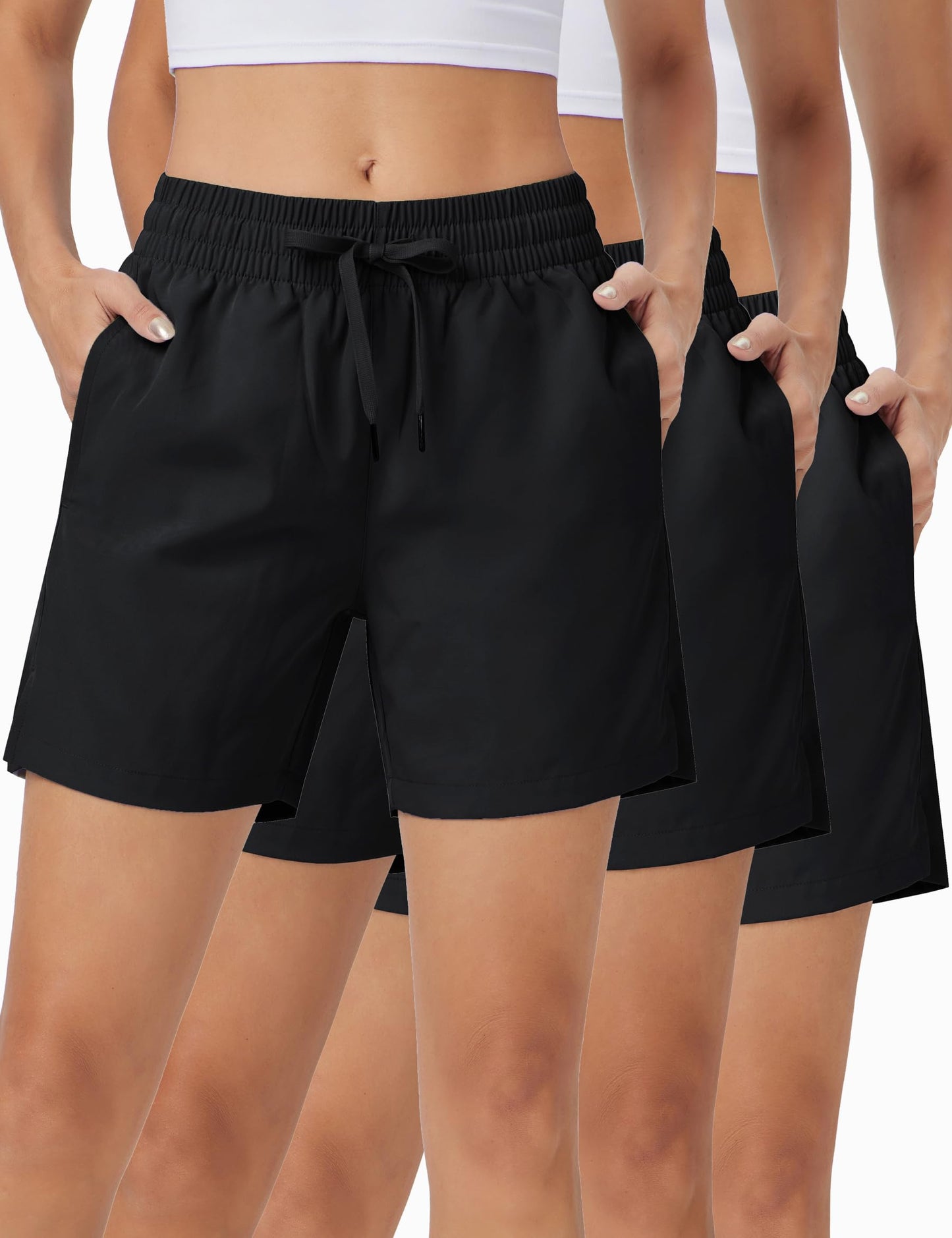 ZUTY 3 Pack 5" Womens Athletic Shorts Basic Running Shorts Lightweight Quick Dry Gym Workout Shorts with Pockets Black-Black-Black L