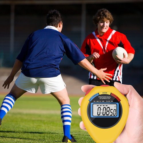 6 Pack Multi-Function Electronic Digital Sport Stopwatch Timer, Large Display with Date Time and Alarm Function,Suitable for Sports Coaches Fitness Coaches and Referees (Yellow)