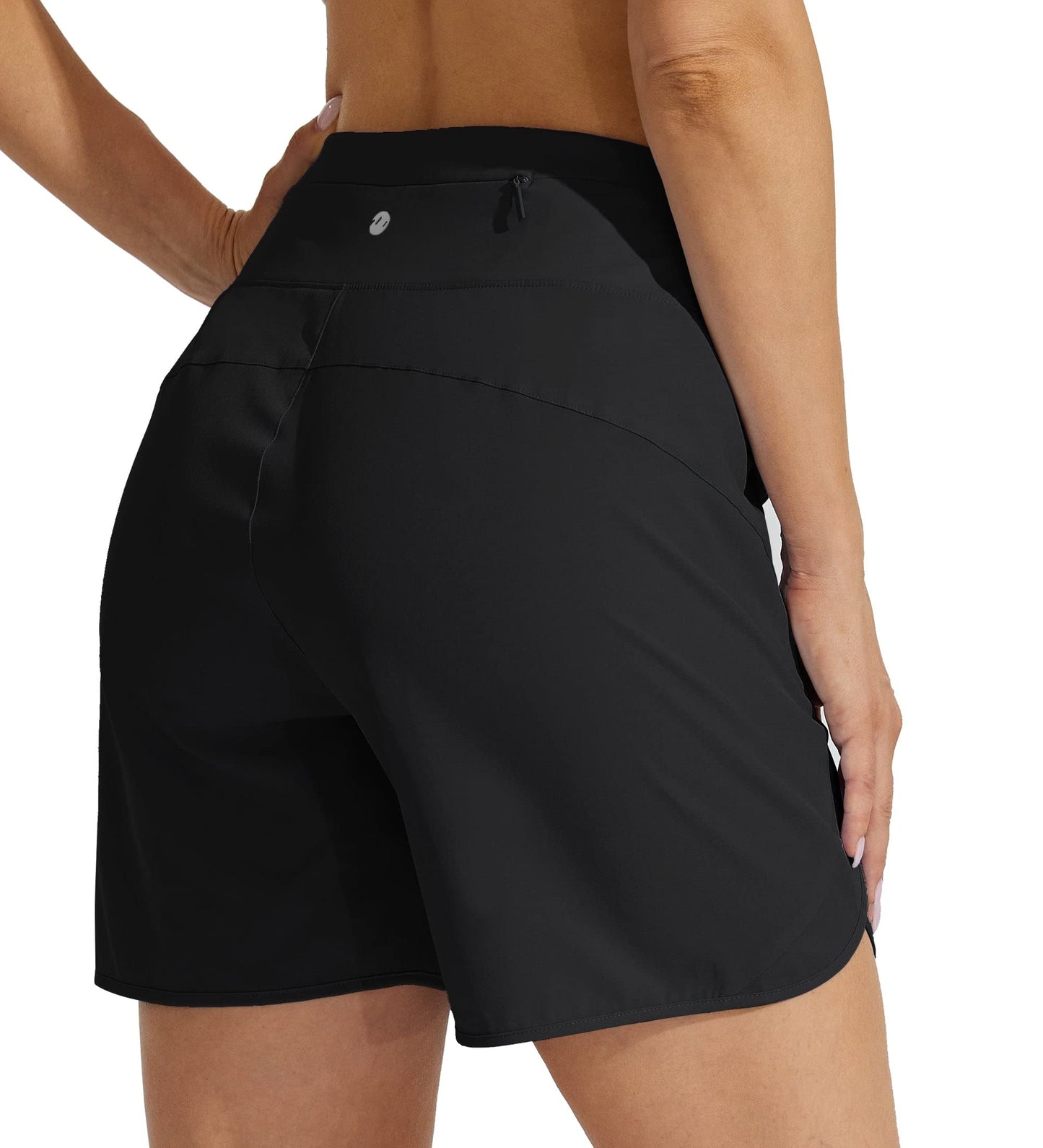 Willit Women's Athletic Running Shorts 5" Quick Dry Workout Hiking High Waisted Active Gym Exercise Zipper Pocket Black L