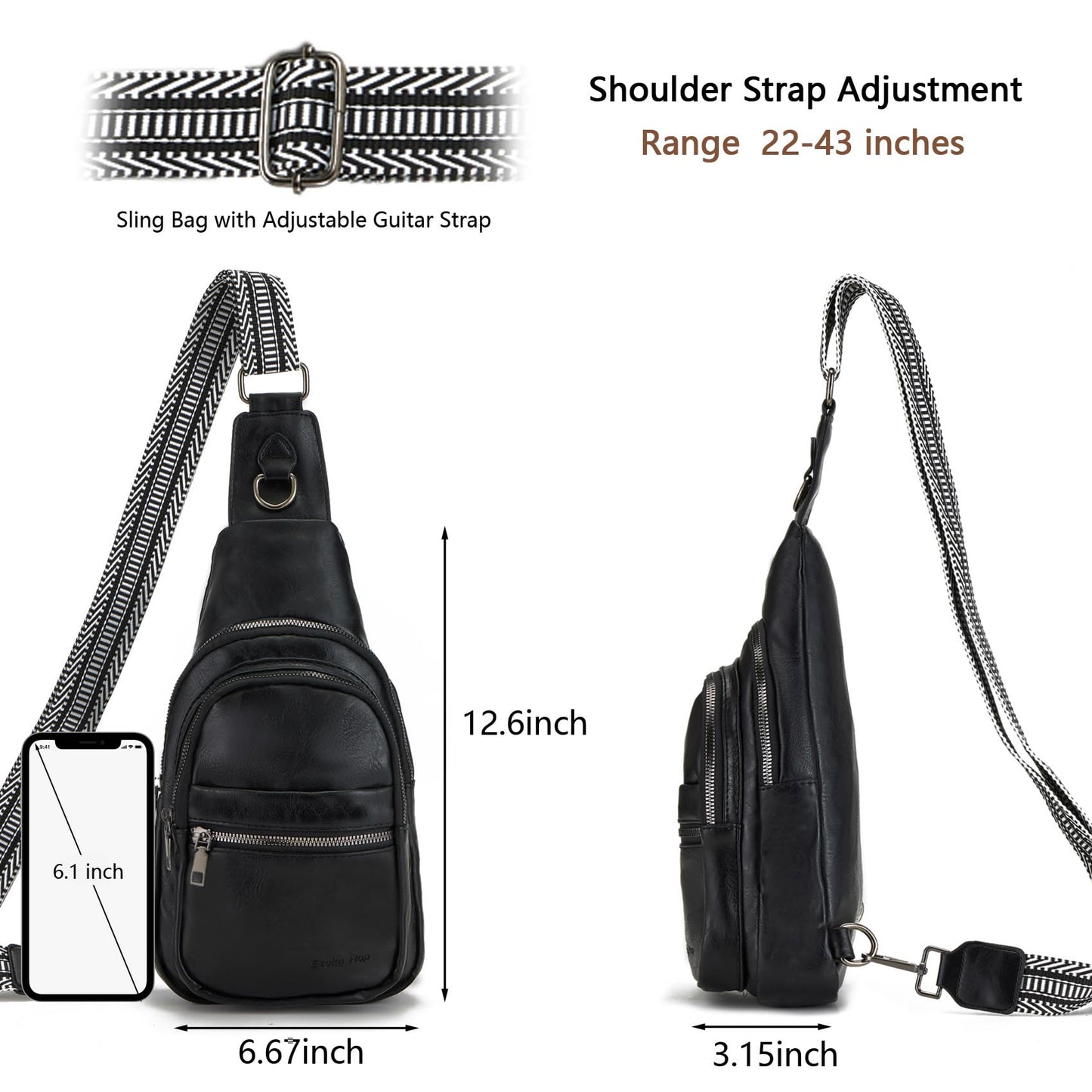 Seoky Rop Crossbody Bag for Women Small Sling Bag Leather Shoulder Cross Body Bag for Travel Black