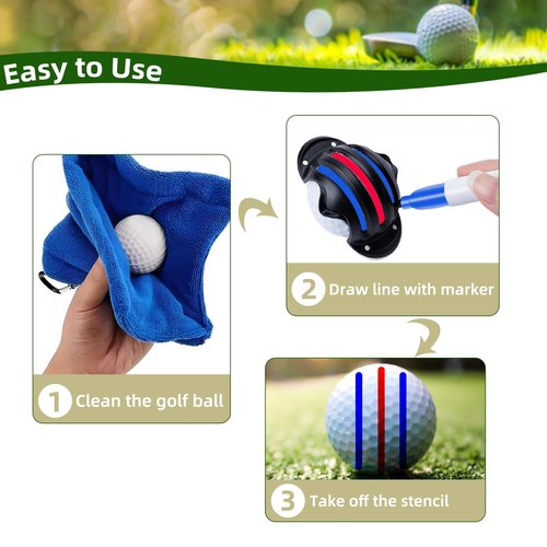 HIFQUI Golf Ball Marker Set with Carry Case, 3 Golf Ball Marking Stencils and 4 Colors Golf Ball Markers, Golf Ball Marker Liner Drawing Marker, Golf Ball Alignment Marking Tool