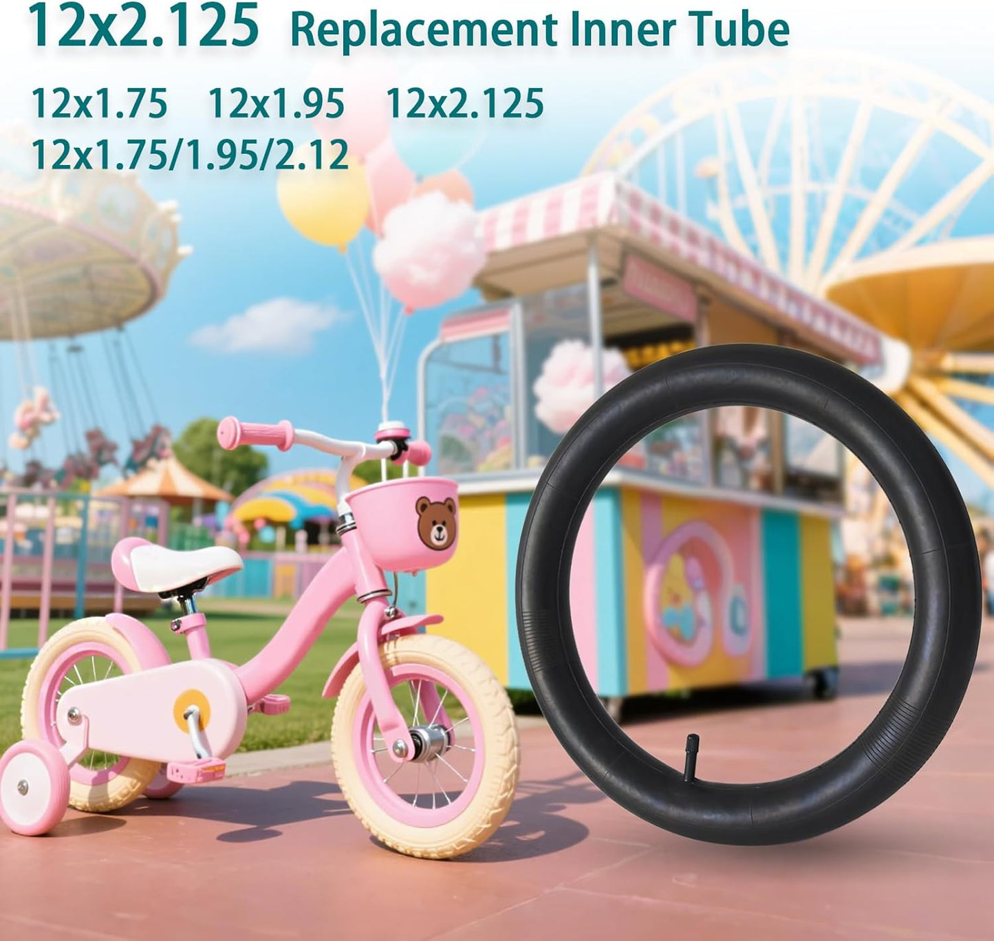 2-Pack Bike Tubes 12x1.75/1.95/2.125 Inner Tube 12 x 1.75 12 x 1.95 12x2.125 Bike Tire Tube
